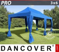 Gazebo Per Feste PRO 3x6m Blu, incl. 6 tendaggi decorativi