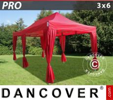 Gazebo Per Feste PRO 3x6m Rosso, incl. 6 tendaggi decorativi